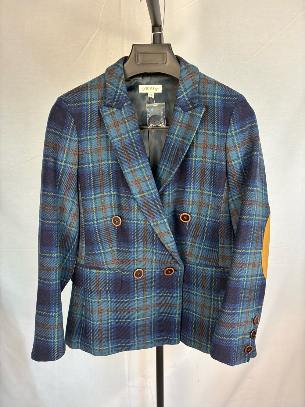 NOS Orvis 100% Wool Plaid Blazer Elbow Patches S